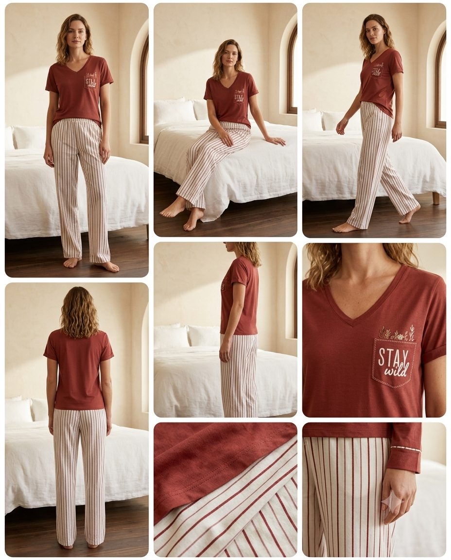 Pyjama Élégant – Moka & Grenat